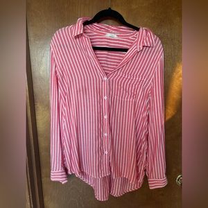 Flowy Red and White Woman’s Button Down